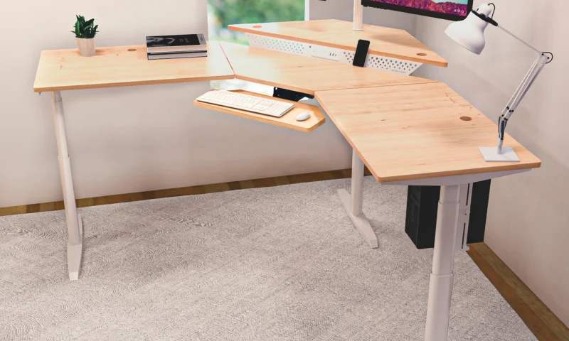 Photo by versatables.com - Corner Standing Desk Converter for L-Shaped Cubicles