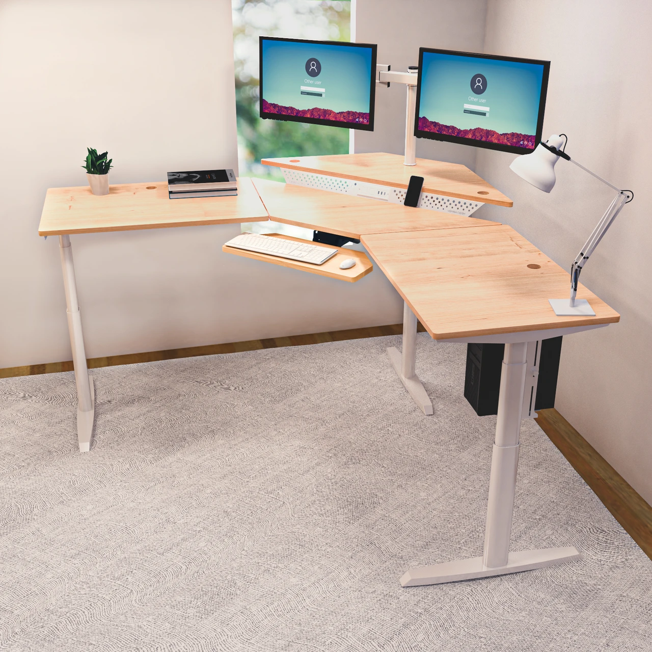 Photo by versatables.com - Corner Standing Desk Converter for L-Shaped Cubicles